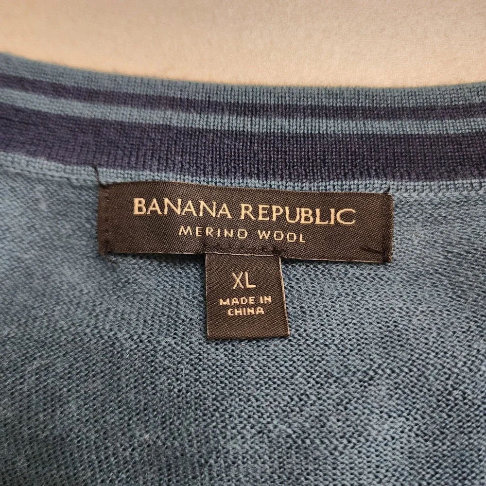 Banana Republic Mens Merino Wool Crewneck Sweater Size XL Blue Long Sleeve